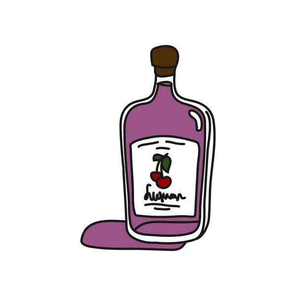 白を基調とした酒グラスボトルアウトラインのアイコン カラー漫画のスケッチグラフィックデザイン 馬鹿なスタイルだ 手描きの画像 パーティードリンクのコンセプト フリーハンドの描き方 — ストックベクタ