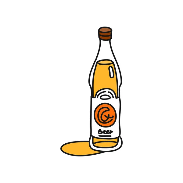 Ícone Contorno Garrafa Cerveja Vidro Fundo Branco Desenho Desenho Animado — Vetor de Stock