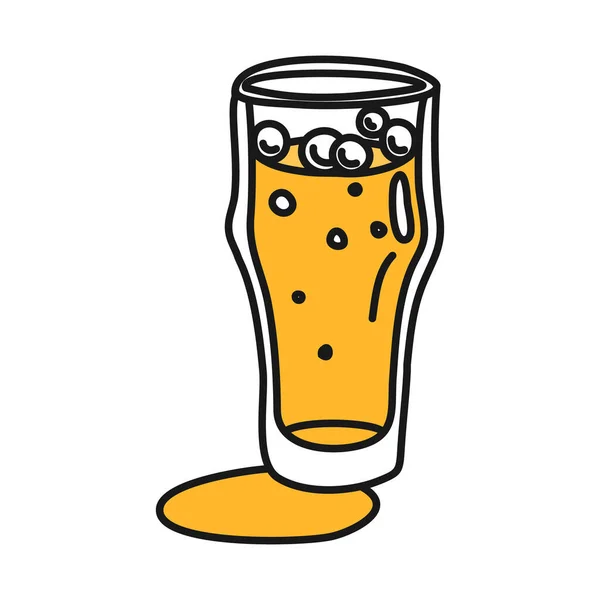 Bier Glas Omtrek Pictogram Witte Achtergrond Gekleurde Cartoon Schets Grafisch — Stockvector