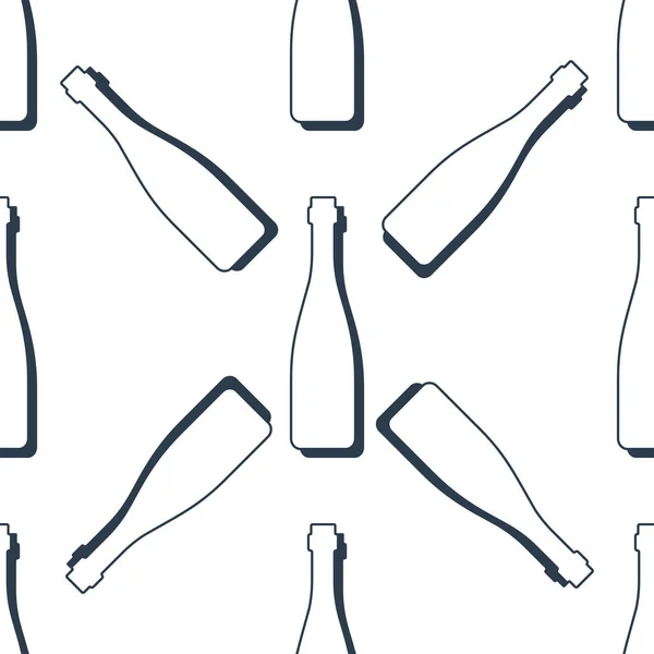 Wine Bottles Seamless Pattern Line Art Style Outline Image Black — Stockvektor