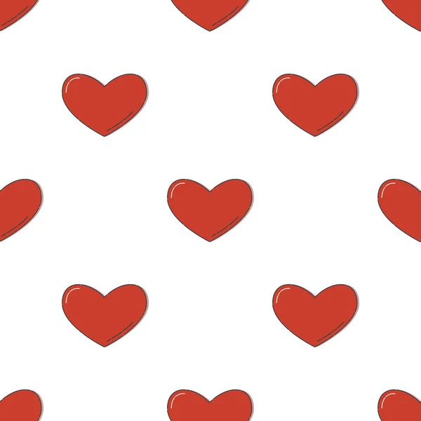 Line Art Seamless Pattern Form Red Heart White Background Romance — Vetor de Stock
