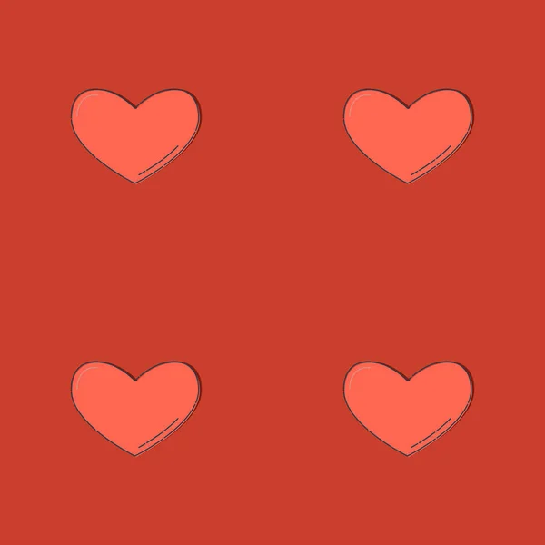 Line Art Seamless Pattern Form Heart Red Background Romance Graphic — Vetor de Stock