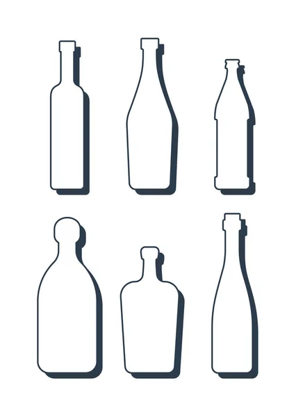 Set Drinks Alcoholic Bottle Vodka Vermouth Beer Tequila Liquor Wine — Vector de stock