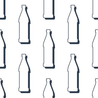 Bira şişeleri dikişsiz. Çizgi sanatı tarzı. Görüntü özeti. Siyah ve beyaz tekrar şablonu. Parti içkileri konsepti. Beyaz arka planda resim. Herhangi bir amaç için düz tasarım