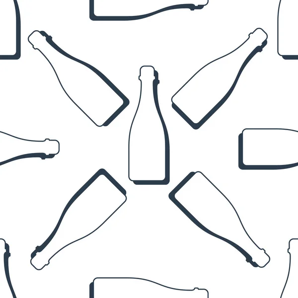 Sektflaschen Nahtloses Muster Linienkunst Umrissbild Schwarz Weiße Wiederholungsschablone Party Drinks — Stockvektor