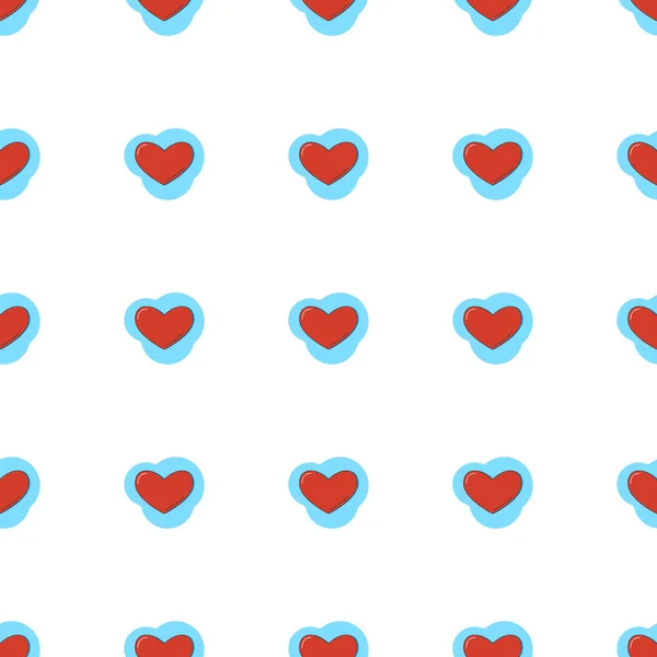 Линия Искусства Бесшовный Узор Виде Красного Сердца Синей Форме Романтическая — стоковый вектор