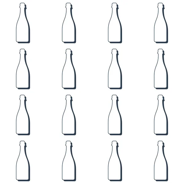 Botellas Champán Patrón Sin Costuras Estilo Línea Arte Esquema Imagen — Vector de stock