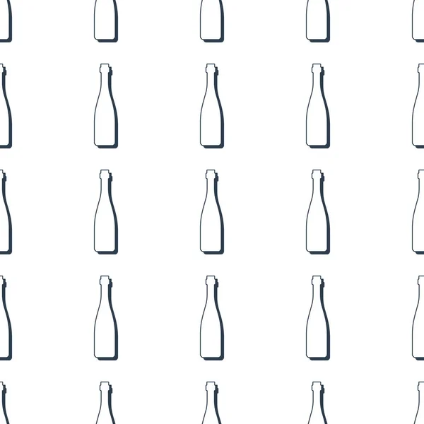 Wine Bottles Seamless Pattern Line Art Style Outline Image Black — Vettoriale Stock
