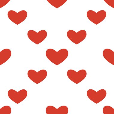 Beyaz arka planda kırmızı kalp şeklinde pürüzsüz bir desen. Romantik grafik doku. Tatil kutlaması konsepti. Dekoratif baskı. Geometrik parlak duvar kağıdı