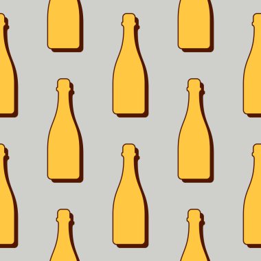 Şampanya şişeleri pürüzsüz. Çizgi sanatı tarzı. Renkli tekrarlama şablonu. Parti içkileri konsepti. Renk arkaplanındaki resim. Herhangi bir amaç için düz tasarım