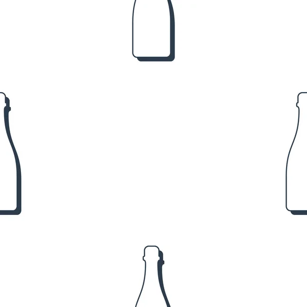 Butelki Szampana Bez Szwu Linia Artystyczna Zarys Obrazu Czarno Biały — Wektor stockowy
