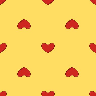 Renkli arka planda kırmızı kalp şeklinde kusursuz bir çizgi. Romantik grafik doku. Tatil kutlaması konsepti. Dekoratif baskı. Geometrik parlak duvar kağıdı. Siyah çizgi