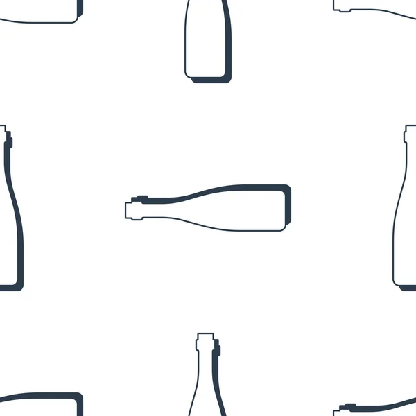 Wine Bottles Seamless Pattern Line Art Style Outline Image Black — Vetor de Stock