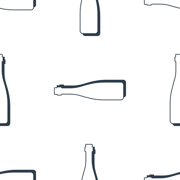 Wine Bottles Seamless Pattern Line Art Style Outline Image Black — Vettoriale Stock