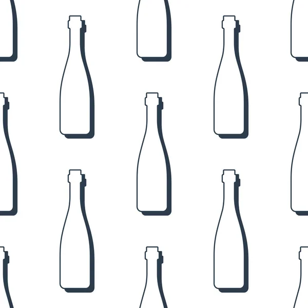 Wine Bottles Seamless Pattern Line Art Style Outline Image Black — Stock vektor