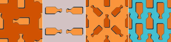 Rum Flaschen Nahtlose Muster Linienkunst Umrissbild Farbige Wiederholungsvorlage Party Drinks — Stockvektor