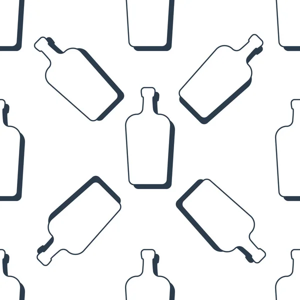 Бутылки Спиртных Напитков Линейный Стиль Контур Изображения Черно Белый Повторяющийся — стоковый вектор
