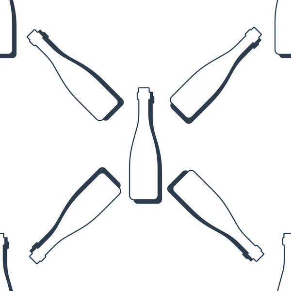 Weinflaschen Nahtloses Muster Linienkunst Umrissbild Schwarz Weiße Wiederholungsschablone Party Drinks — Stockvektor