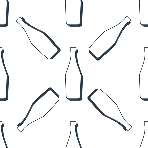 Martini Flaschen Nahtloses Muster Linienkunst Umrissbild Schwarz Weiße Wiederholungsschablone Party — Stockvektor