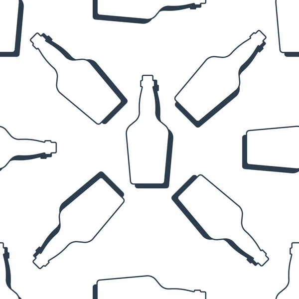 Whiskey Flaschen Nahtlose Muster Linienkunst Umrissbild Schwarz Weiße Wiederholungsschablone Party — Stockvektor