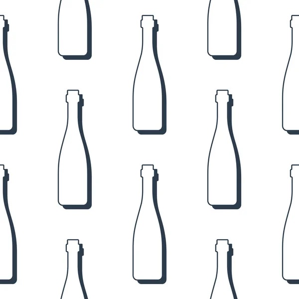 Wine Bottles Seamless Pattern Line Art Style Outline Image Black — Vetor de Stock