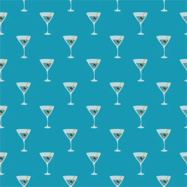 Martini Glas Mit Olivem Und Spießnahtlosem Muster Doodle Stil Handgezeichnetes — Stockvektor