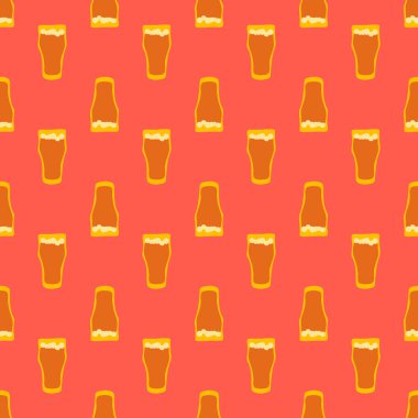 Bira bardağının dikişsiz deseni, her amaç için harika bir tasarım. Doodle tarzı. Elle çizilmiş görüntü. Renk tekrarlama şablonu. Parti içkileri konsepti. Serbest çizim. Çizgi film taslağı