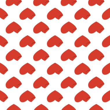 Renkli arka planda kıvrımlı köşeli kırmızı kalp şeklinde kusursuz bir sanat deseni. Romantik grafik doku. Tatil kutlaması konsepti. Dekoratif baskı. Geometrik parlak duvar kağıdı