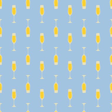 Şampanya kadehinin pürüzsüz deseni, her amaç için harika bir tasarım. Doodle tarzı. Elle çizilmiş görüntü. Renk tekrarlama şablonu. Parti içkileri konsepti. Serbest çizim. Çizgi film taslağı