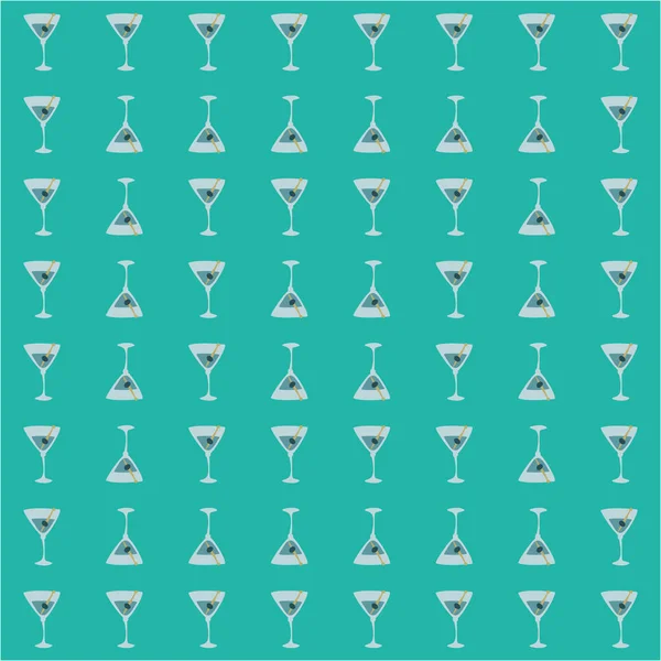 Martini Glass Olive Skewer Seamless Pattern Doodle Style Color Hand — Stock Vector