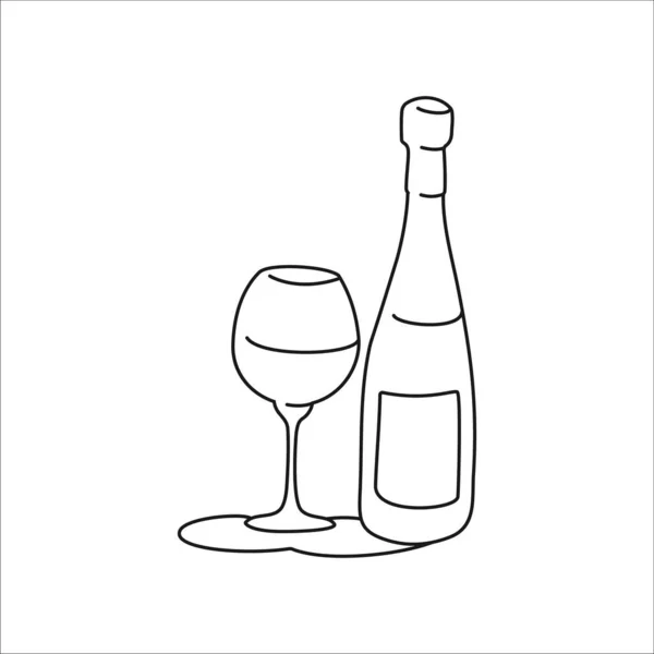 Wine Bottle Glass Outline Icon White Background Black White Cartoon — Stock Vector