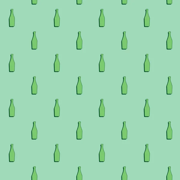Martini Flaschen Nahtloses Muster Linienkunst Umrissbild Farbwiederholungsvorlage Party Drinks Konzept — Stockvektor