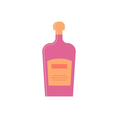 Bir şişe likör, herhangi bir amaç için harika bir tasarım. Düz stil. Renk formu. Parti içkisi konsepti. Basit resim şekli