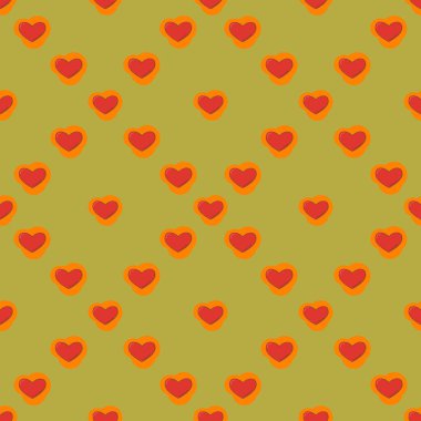 Çizgi sanatı, renk figüründeki kırmızı kalp şeklinde pürüzsüz bir desen. Romantik grafik doku. Tatil kutlaması konsepti. Dekoratif baskı. Geometrik parlak duvar kağıdı. Siyah çizgi.