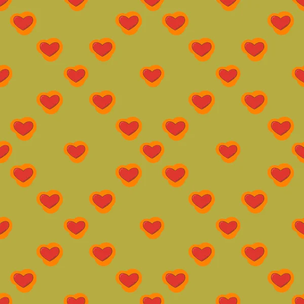 Line Art Seamless Pattern Form Red Heart Color Figure Romance — Stockvector