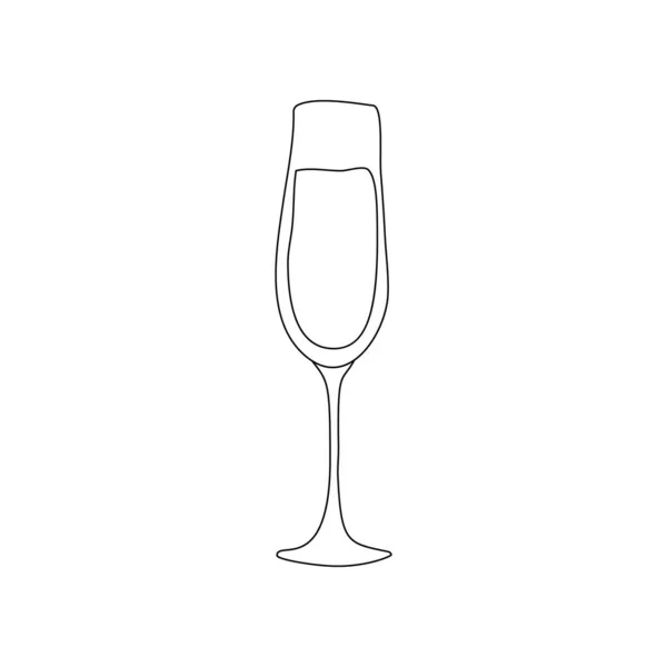 Champagne Glass Hand Drawn Line Cartoon Illustration Romantic Alcoholic Drink — Wektor stockowy