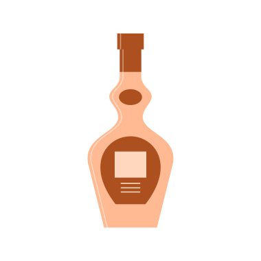 Bir şişe likör, herhangi bir amaç için harika bir tasarım. Düz stil. Renk formu. Parti içkisi konsepti. Basit resim şekli