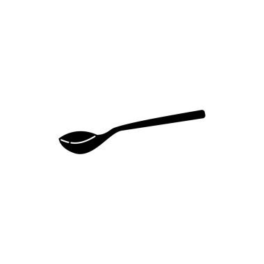 Silhouette small spoon. Teaspoon. Closeup view. Healthy eating. Black white traditional design. Kitchen utensils. Cartoon sketch graphic draft. Flat style