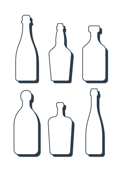 Set Drinks Alcoholic Bottle Champagne Whiskey Rum Tequila Liquor Wine — Image vectorielle