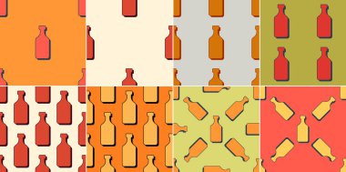 Rom şişeleri pürüzsüz desen. Çizgi sanatı tarzı. Görüntü özeti. Renkli tekrarlama şablonu. Parti içkileri konsepti. Renk arkaplanındaki resim. Herhangi bir amaç için düz tasarım