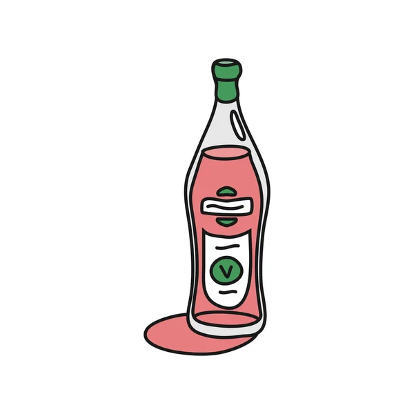 Vermouth Glass Bottle Outline Icon White Background Colored Cartoon Sketch — Vettoriale Stock