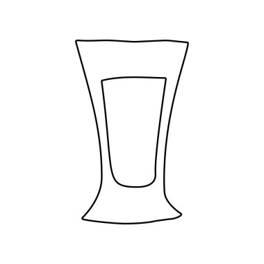 Tequila glass. Hand drawn line cartoon illustration. Romantic alcoholic drink. Doodle outline art graphic design. Beverage for restaurants, cafes and pubs. Freehand drawing style.