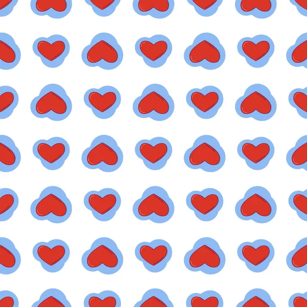 Линия Искусства Бесшовный Узор Виде Красного Сердца Синей Фигуре Романтическая — стоковый вектор