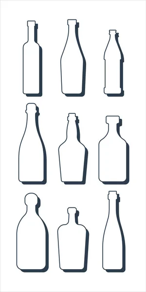 Set Drinks Alcoholic Bottle Vodka Vermouth Beer Champagne Whiskey Rum — Image vectorielle