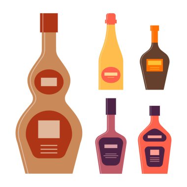 Bottle of whiskey champagne liquor rum. Graphic design for any purposes. Flat style. Color form. Party drink concept. Simple image shape