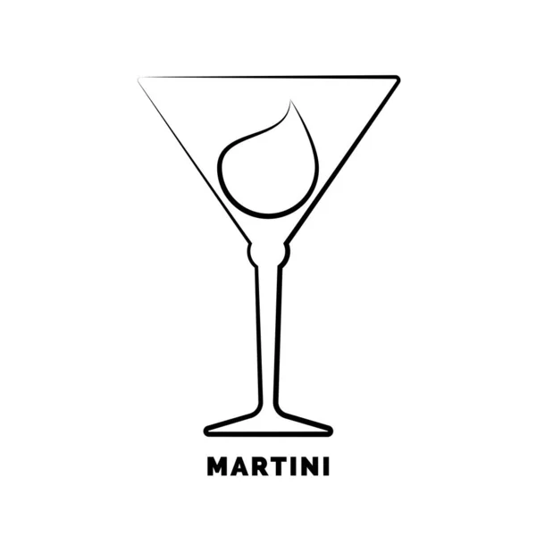 Glass Martini Drop Drink Contour Line Art Flat Style Restaurant — Stock Vector