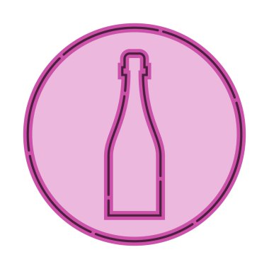Illustration of bottle of wine in flat style in form of thin lines. In the form of background is circle of color drinks. Isolated object design beverage. Simple icon for restaurant, pub, party