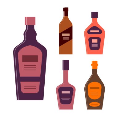 Bottle of liquor whiskey tequila rum cognac. Graphic design for any purposes. Flat style. Color form. Party drink concept. Simple image shape