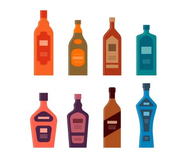 Bottle of whiskey brandy cognac vodka liquor rum gin. Graphic design for any purposes. Flat style. Color form. Party drink concept. Simple image shape