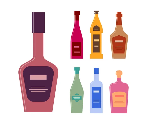 Bottle Liquor Wine Beer Whiskey Vermouth Vodka Rum Graphic Design — Vector de stock